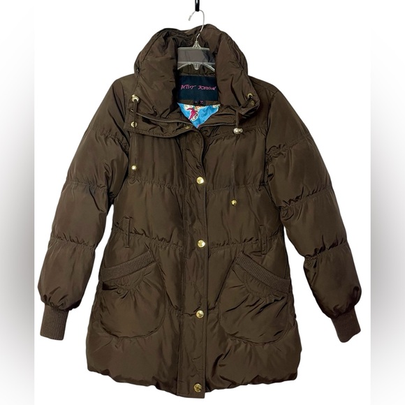 Betsy Johnson brown puffer coat with hood size small - Picture 2 of 10